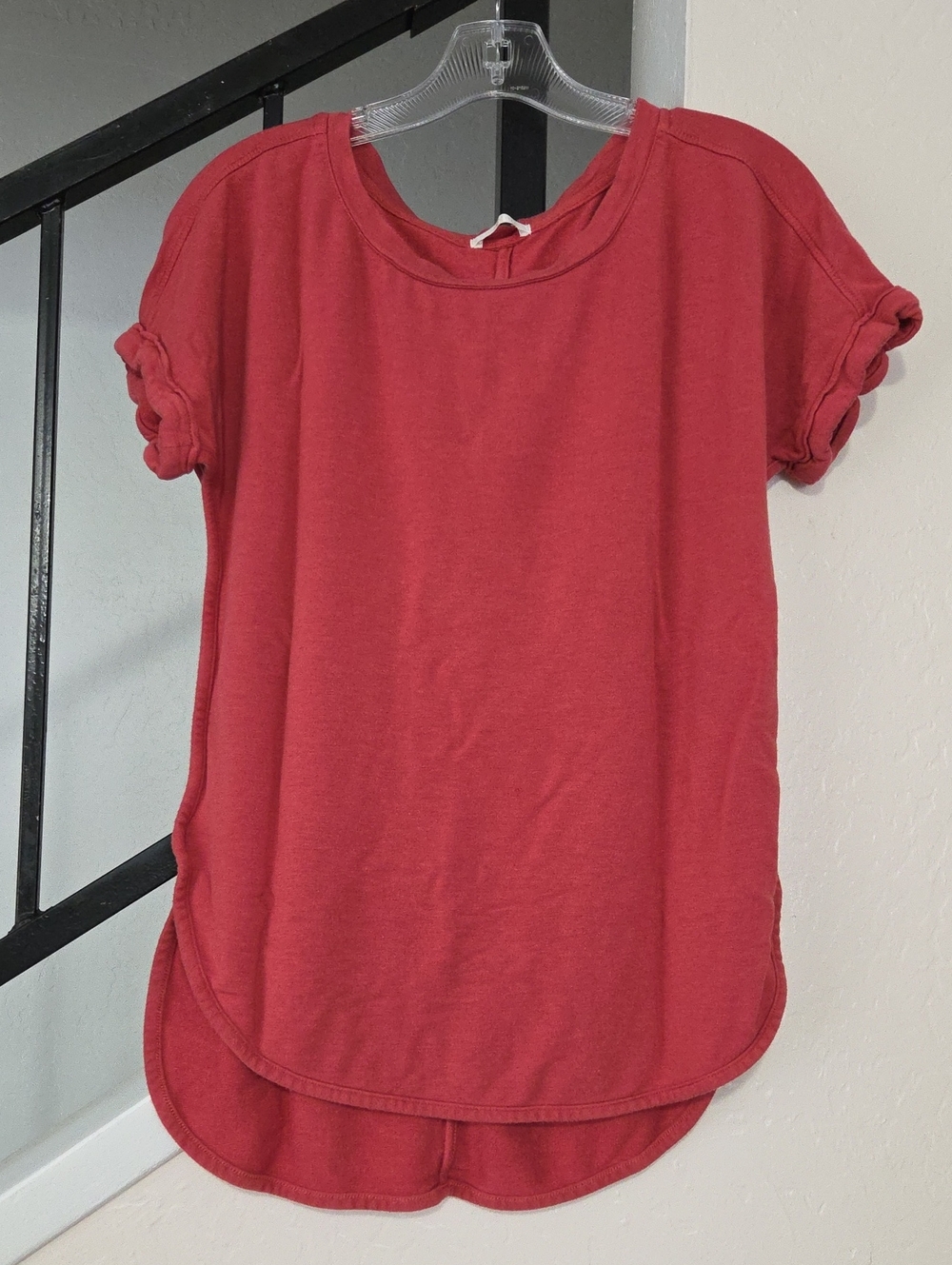 Matty M Women's Short Sleeve Rolled Cuff Tee in Faded Red Size L??